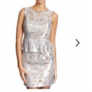 Adrianna Papell Silver Peplum Sequin Dress